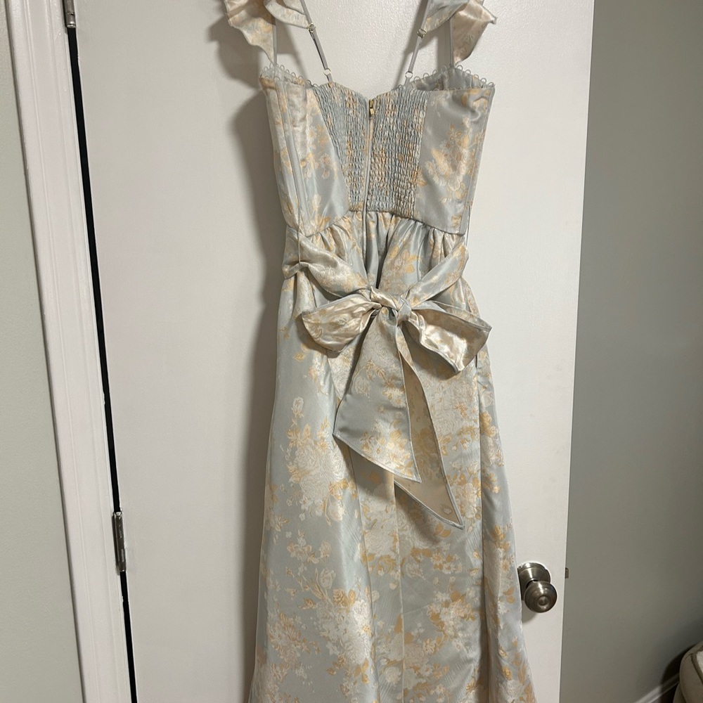 V. Chapman Blue and Gold Floral Midi Dress - Picture 2 of 4